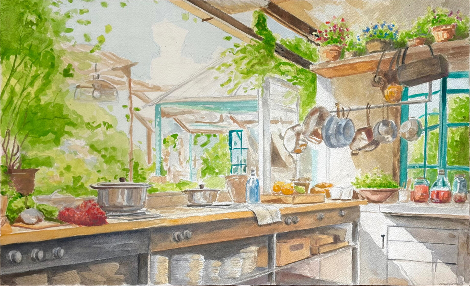 Luminous Architectural Realism · Watercolor on paper A study of watercolor’s transparency, using restrained washes and preserved highlights to capture the softness of natural light.