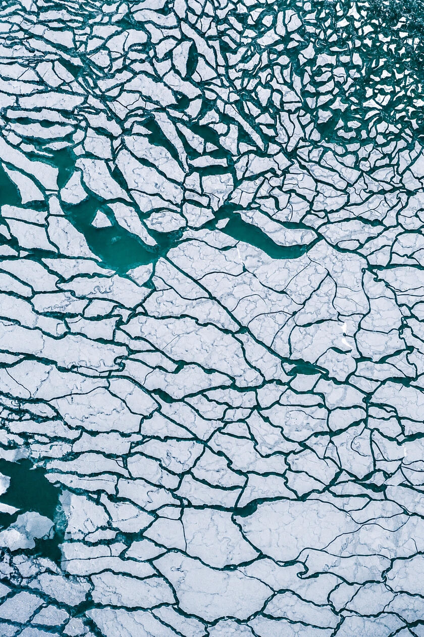 Abstract aerial study of fractured lake ice • Chicago, Illinois