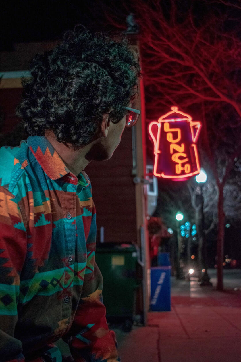 Night photography study of artificial light and color with a friend • Kenosha, Wisconsin