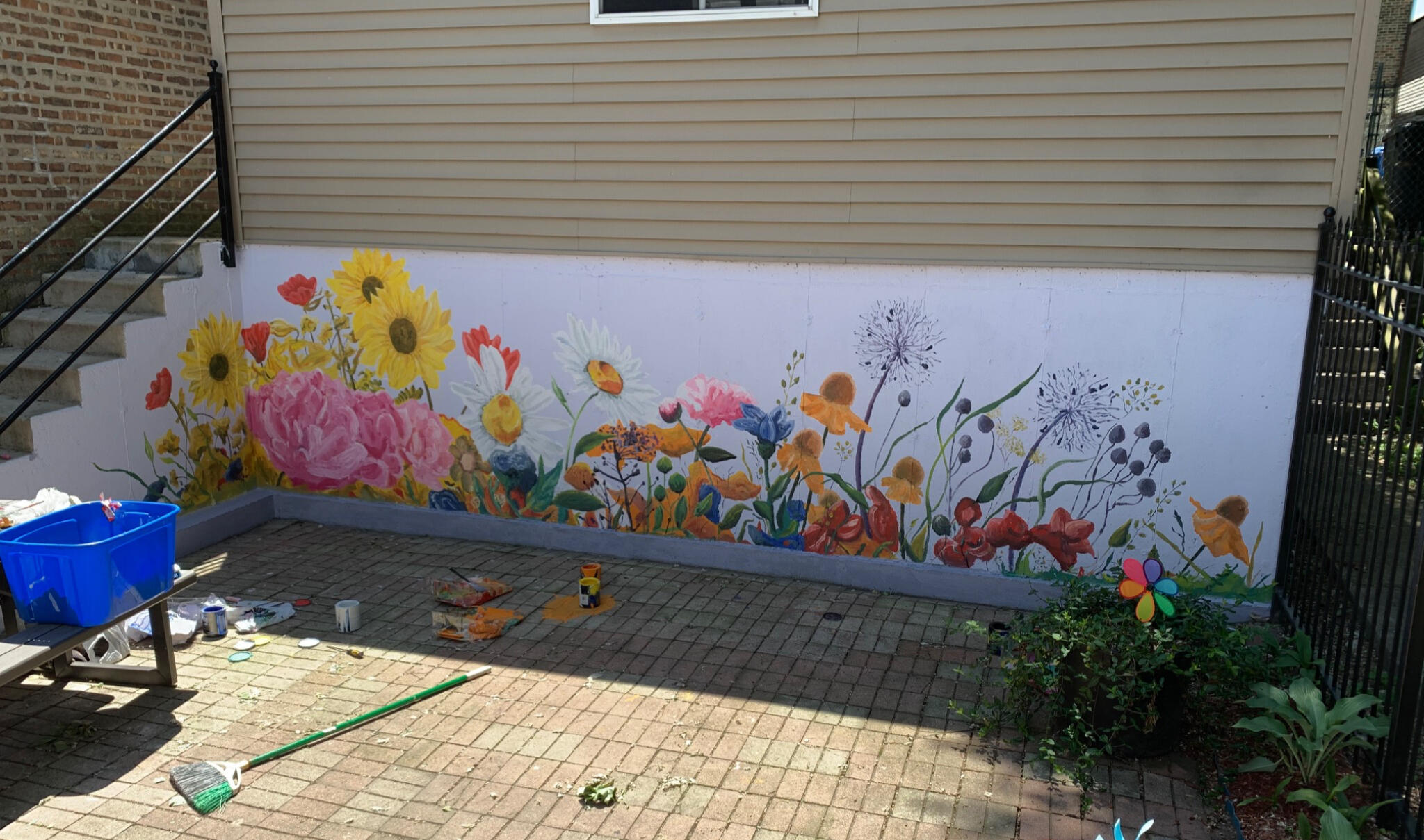 Large-Scale Botanical Mural · Exterior mural paint A large-scale floral mural commissioned for a private residence in Chicago, approximately 150 square feet.