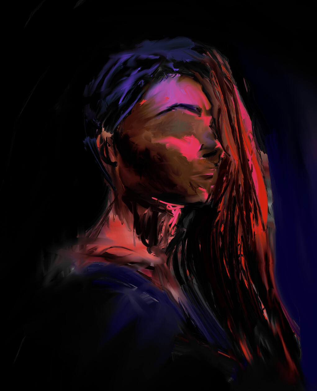 Expressionist Portraiture · Digital painting A lighting study exploring intense, saturated color.
