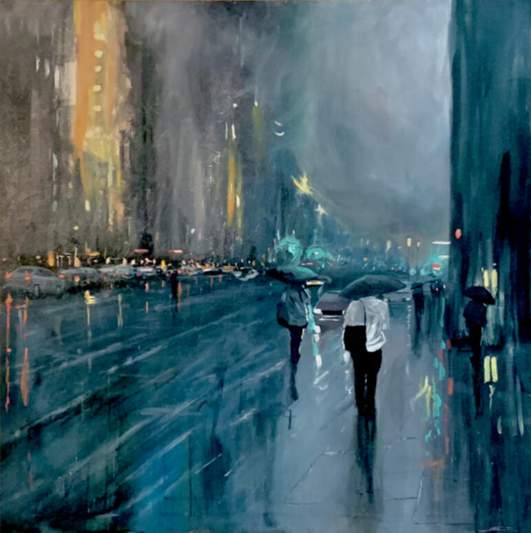 Atmospheric Urban Impressionism · Acrylic on canvas An artist study inspired by another painter’s work.
